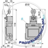 XCKM115H29 Концевой выключатель, влагостойкий, в металлическом корпусе с термопластиковым роликовым рычагом Schneider Electric