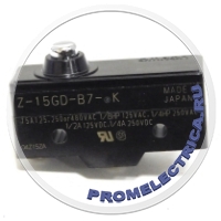Z-15GDB7-K Концевой переключатель, кнопка, плунжер, 15 Ампер, -25 +80С, IP00/IP62, Omron