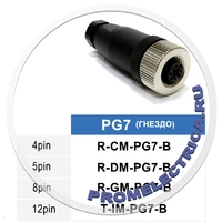 T-IM-PG7-B Прямой разъем M12, 12PIN, гнездо мама, PG7, пластмасс