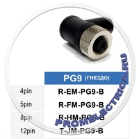 R-HM-PG9-B Угловой разъем M12, 8PIN, гнездо мама, PG9, пластмасс