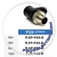 R-HP-PG9-B Угловой разъем M12, 8PIN, штекер папа, PG9, пластмасс