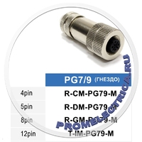 R-DM-PG79-M Прямой разъем M12, 5PIN, гнездо мама, PG7/9, корпус металл