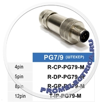 R-DP-PG79-M Прямой разъем M12, 5PIN, штекер папа, PG7/9, корпус металл